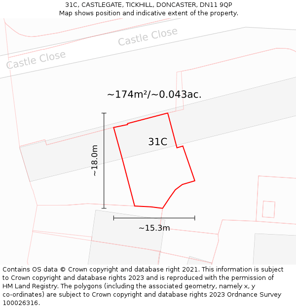 31C, CASTLEGATE, TICKHILL, DONCASTER, DN11 9QP: Plot and title map