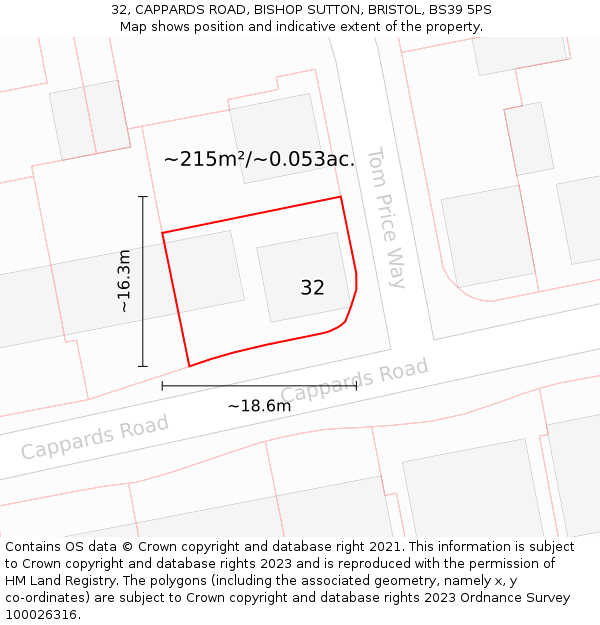 32, CAPPARDS ROAD, BISHOP SUTTON, BRISTOL, BS39 5PS: Plot and title map