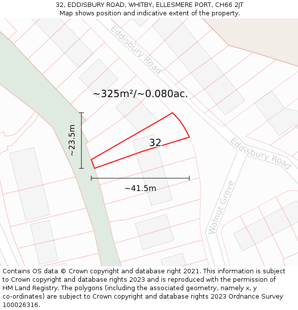 32, EDDISBURY ROAD, WHITBY, ELLESMERE PORT, CH66 2JT: Plot and title map