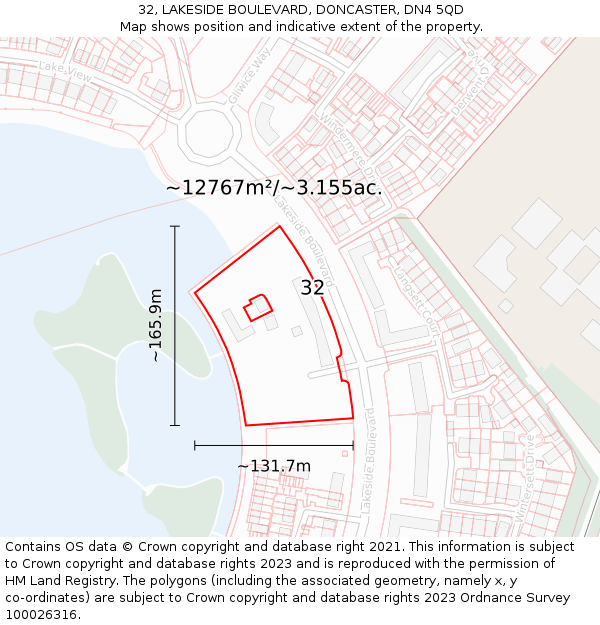 32, LAKESIDE BOULEVARD, DONCASTER, DN4 5QD: Plot and title map