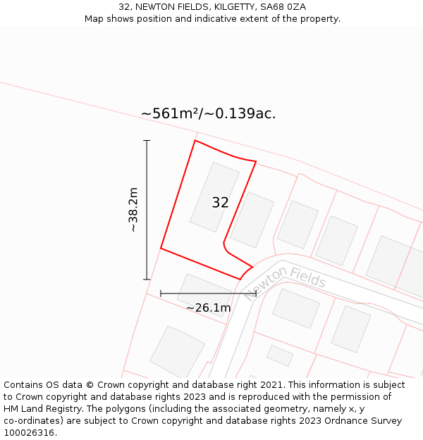 32, NEWTON FIELDS, KILGETTY, SA68 0ZA: Plot and title map