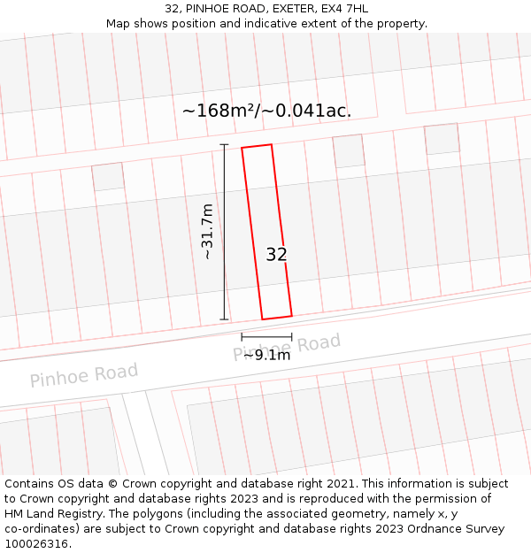 32, PINHOE ROAD, EXETER, EX4 7HL: Plot and title map