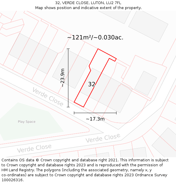 32, VERDE CLOSE, LUTON, LU2 7FL: Plot and title map