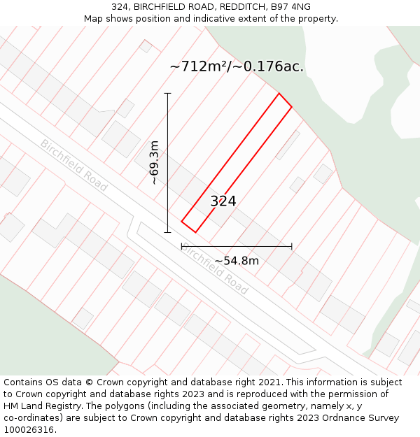 324, BIRCHFIELD ROAD, REDDITCH, B97 4NG: Plot and title map