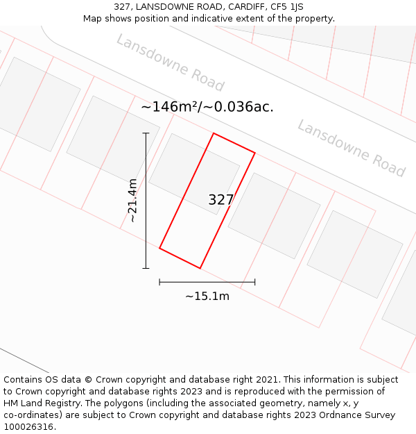 327, LANSDOWNE ROAD, CARDIFF, CF5 1JS: Plot and title map