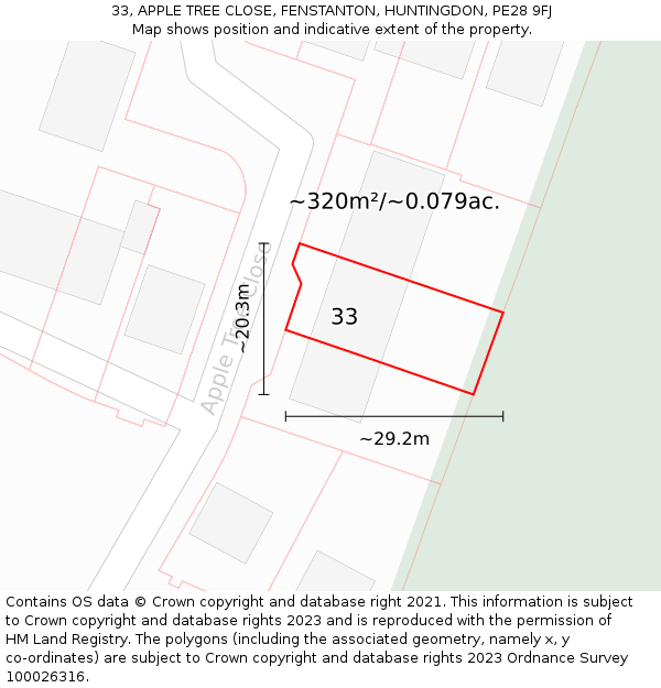 33, APPLE TREE CLOSE, FENSTANTON, HUNTINGDON, PE28 9FJ: Plot and title map