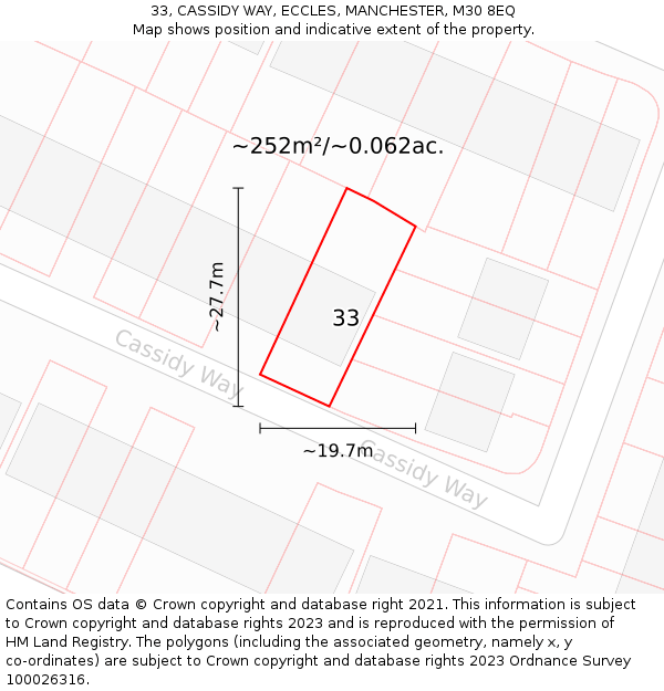 33, CASSIDY WAY, ECCLES, MANCHESTER, M30 8EQ: Plot and title map