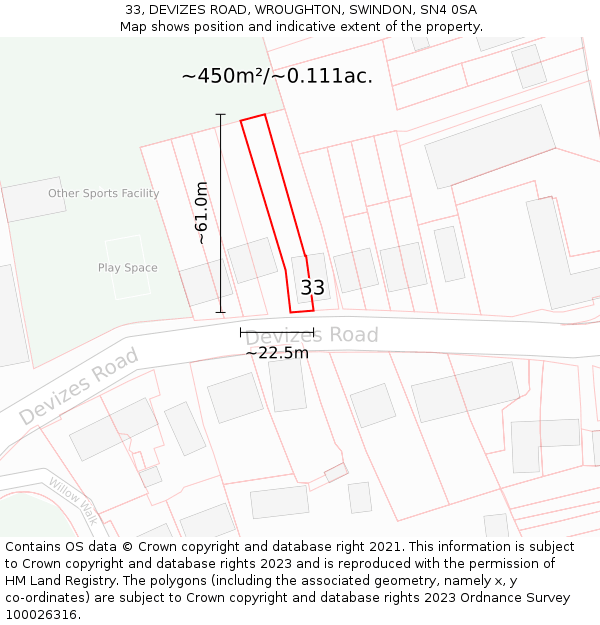 33, DEVIZES ROAD, WROUGHTON, SWINDON, SN4 0SA: Plot and title map