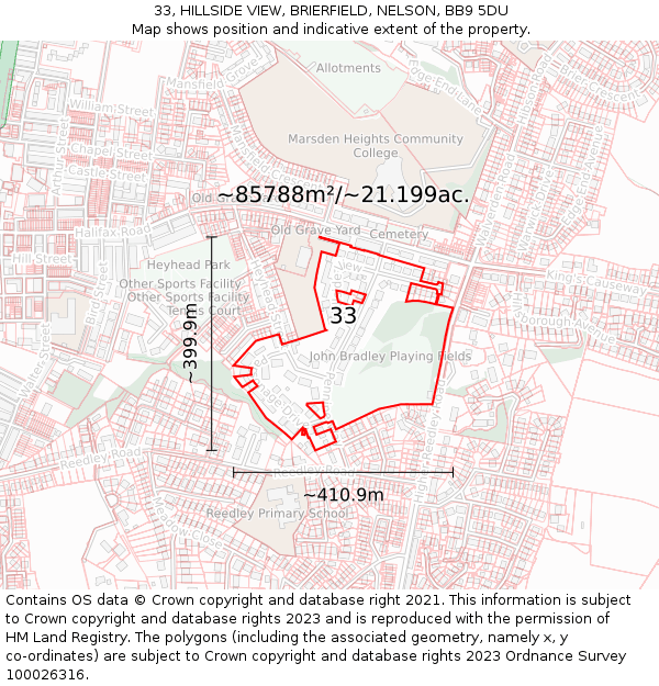 33, HILLSIDE VIEW, BRIERFIELD, NELSON, BB9 5DU: Plot and title map