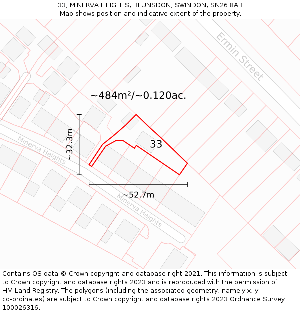 33, MINERVA HEIGHTS, BLUNSDON, SWINDON, SN26 8AB: Plot and title map