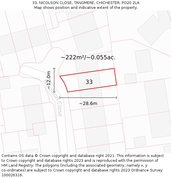 33, NICOLSON CLOSE, TANGMERE, CHICHESTER, PO20 2LA: Plot and title map