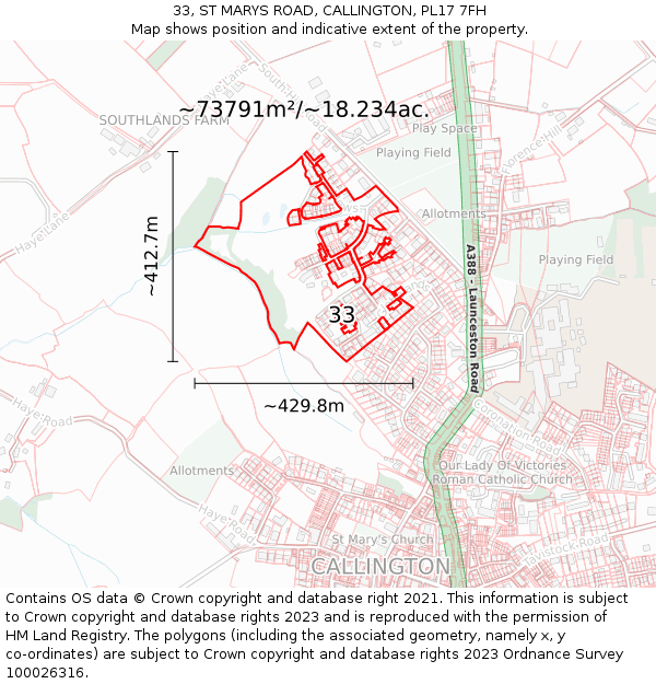 33, ST MARYS ROAD, CALLINGTON, PL17 7FH: Plot and title map
