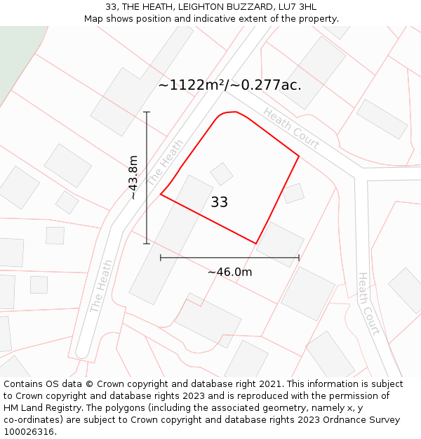 33, THE HEATH, LEIGHTON BUZZARD, LU7 3HL: Plot and title map