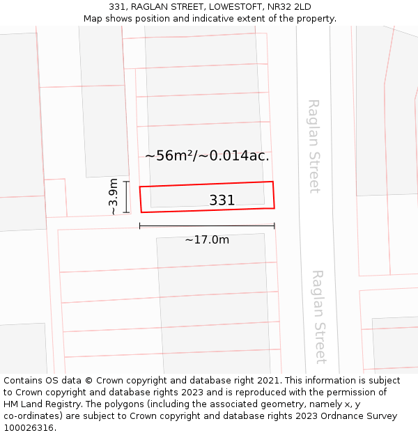 331, RAGLAN STREET, LOWESTOFT, NR32 2LD: Plot and title map