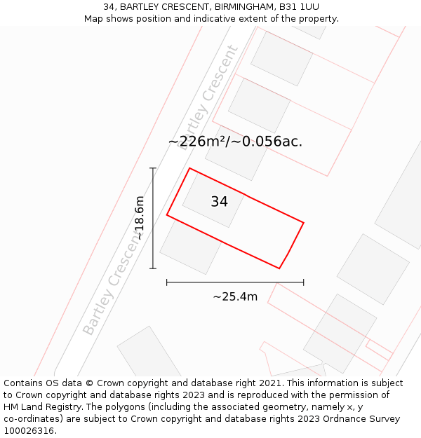 34, BARTLEY CRESCENT, BIRMINGHAM, B31 1UU: Plot and title map