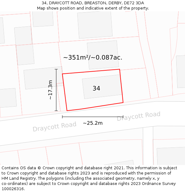 34, DRAYCOTT ROAD, BREASTON, DERBY, DE72 3DA: Plot and title map