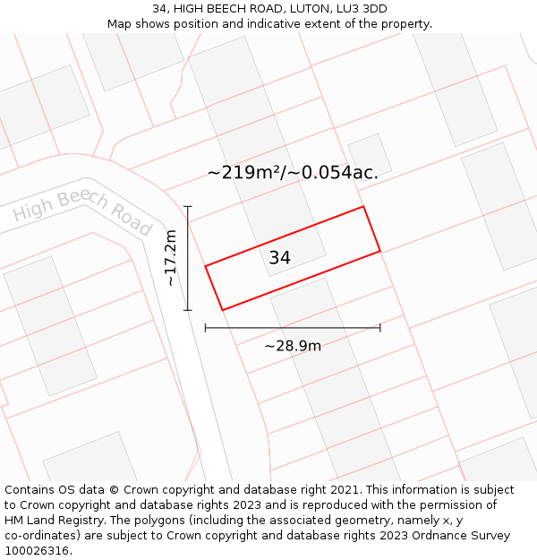 34, HIGH BEECH ROAD, LUTON, LU3 3DD: Plot and title map