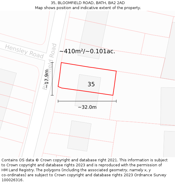 35, BLOOMFIELD ROAD, BATH, BA2 2AD: Plot and title map