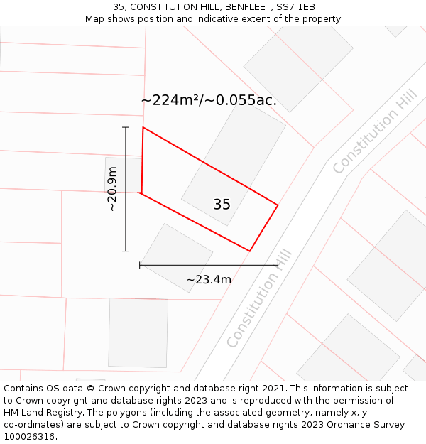 35, CONSTITUTION HILL, BENFLEET, SS7 1EB: Plot and title map
