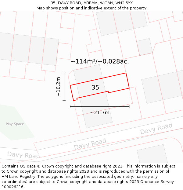 35, DAVY ROAD, ABRAM, WIGAN, WN2 5YX: Plot and title map