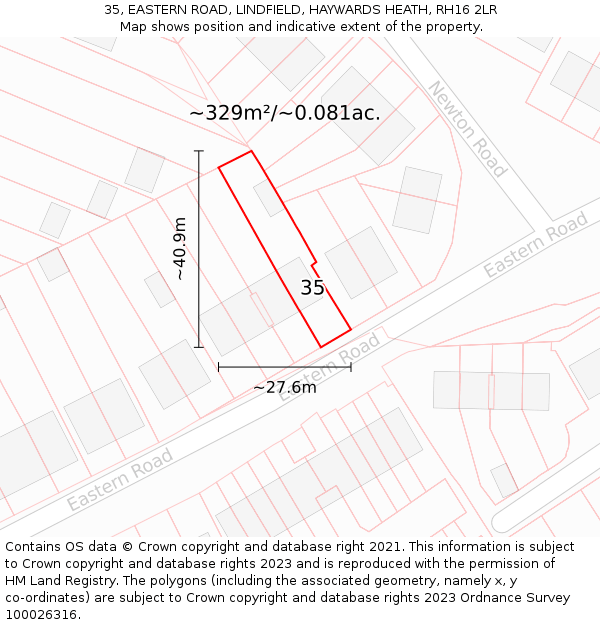 35, EASTERN ROAD, LINDFIELD, HAYWARDS HEATH, RH16 2LR: Plot and title map