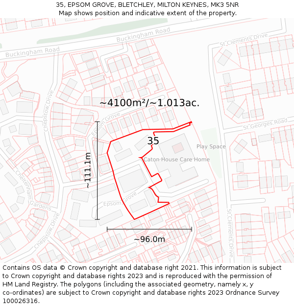 35, EPSOM GROVE, BLETCHLEY, MILTON KEYNES, MK3 5NR: Plot and title map