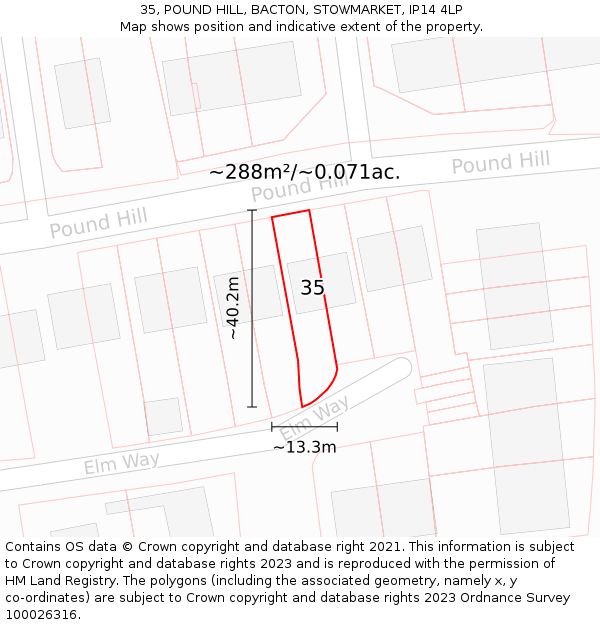 35, POUND HILL, BACTON, STOWMARKET, IP14 4LP: Plot and title map