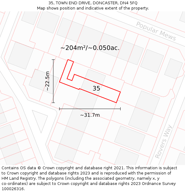 35, TOWN END DRIVE, DONCASTER, DN4 5FQ: Plot and title map