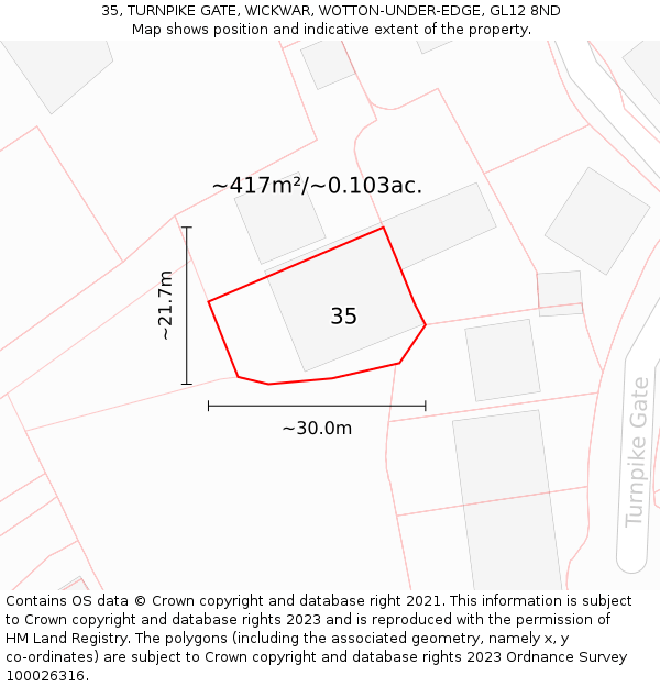35, TURNPIKE GATE, WICKWAR, WOTTON-UNDER-EDGE, GL12 8ND: Plot and title map