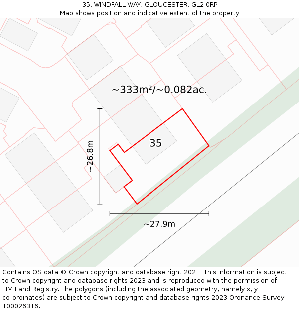 35, WINDFALL WAY, GLOUCESTER, GL2 0RP: Plot and title map