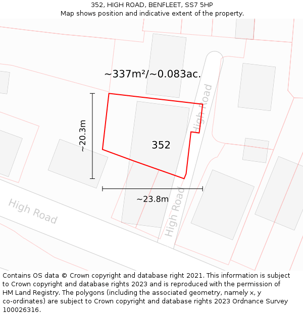 352, HIGH ROAD, BENFLEET, SS7 5HP: Plot and title map