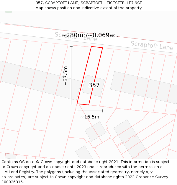 357, SCRAPTOFT LANE, SCRAPTOFT, LEICESTER, LE7 9SE: Plot and title map