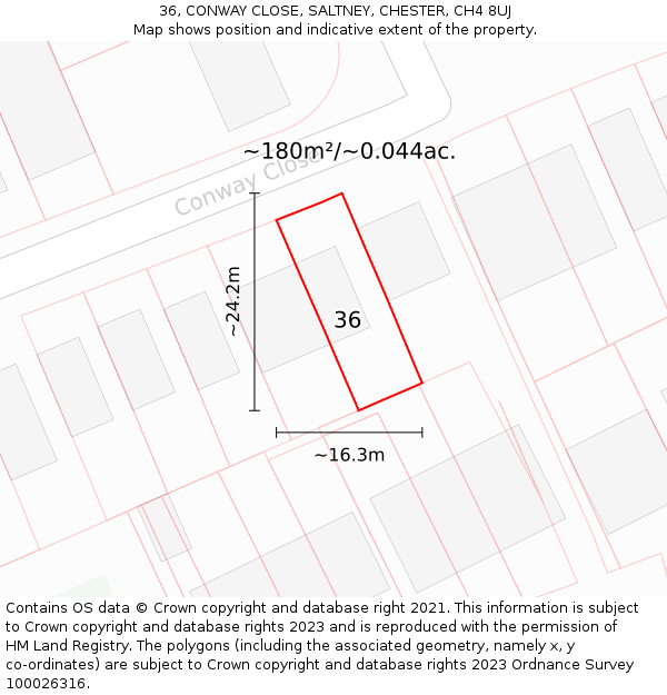 36, CONWAY CLOSE, SALTNEY, CHESTER, CH4 8UJ: Plot and title map