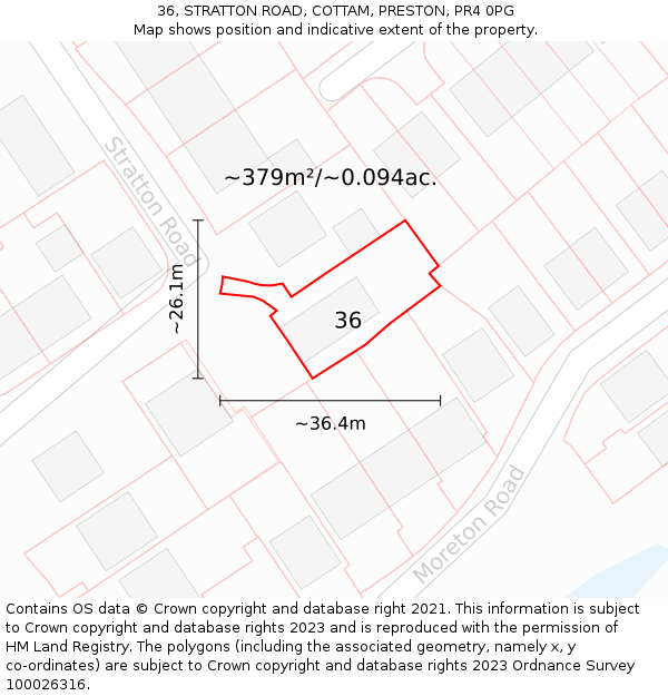 36, STRATTON ROAD, COTTAM, PRESTON, PR4 0PG: Plot and title map