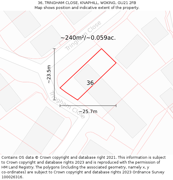 36, TRINGHAM CLOSE, KNAPHILL, WOKING, GU21 2FB: Plot and title map