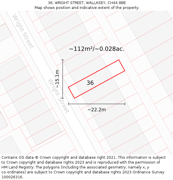 36, WRIGHT STREET, WALLASEY, CH44 8BE: Plot and title map