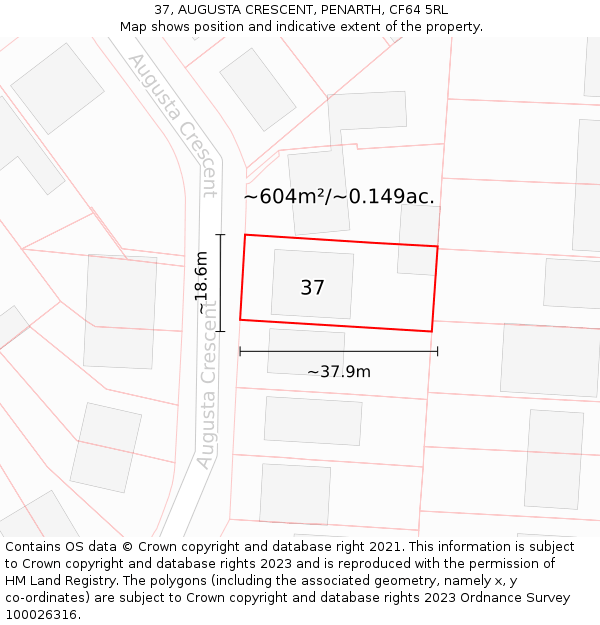 37, AUGUSTA CRESCENT, PENARTH, CF64 5RL: Plot and title map
