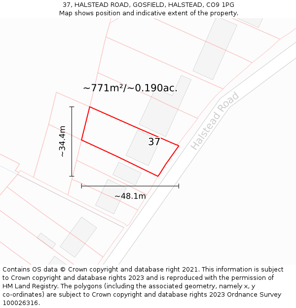 37, HALSTEAD ROAD, GOSFIELD, HALSTEAD, CO9 1PG: Plot and title map