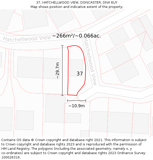 37, HATCHELLWOOD VIEW, DONCASTER, DN4 6UY: Plot and title map
