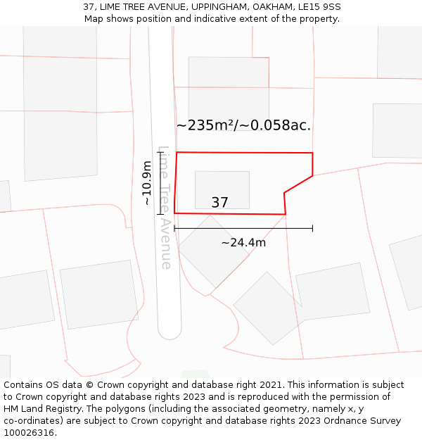37, LIME TREE AVENUE, UPPINGHAM, OAKHAM, LE15 9SS: Plot and title map