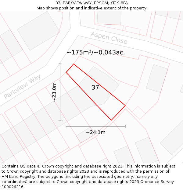 37, PARKVIEW WAY, EPSOM, KT19 8FA: Plot and title map