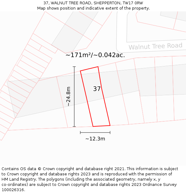37, WALNUT TREE ROAD, SHEPPERTON, TW17 0RW: Plot and title map