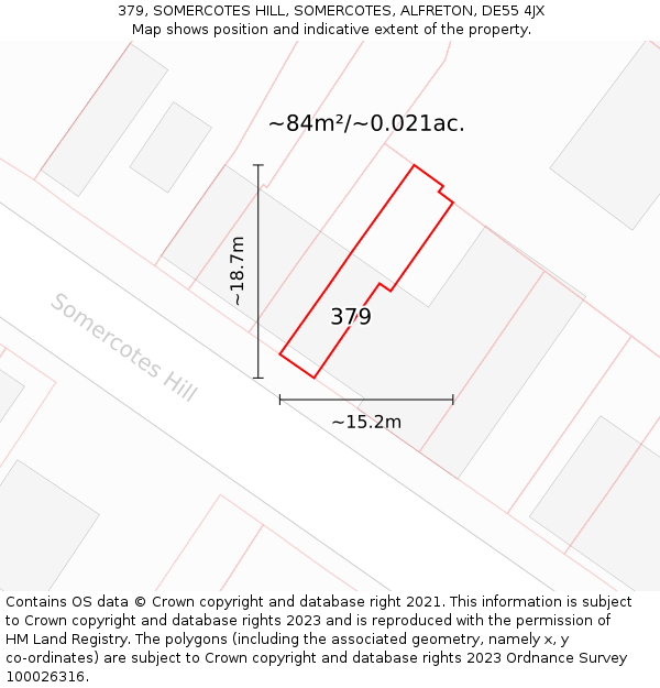 379, SOMERCOTES HILL, SOMERCOTES, ALFRETON, DE55 4JX: Plot and title map
