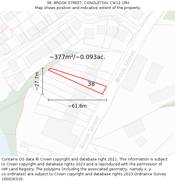 38, BROOK STREET, CONGLETON, CW12 1RH: Plot and title map