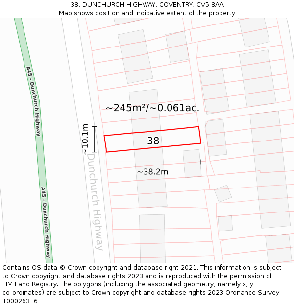 38, DUNCHURCH HIGHWAY, COVENTRY, CV5 8AA: Plot and title map