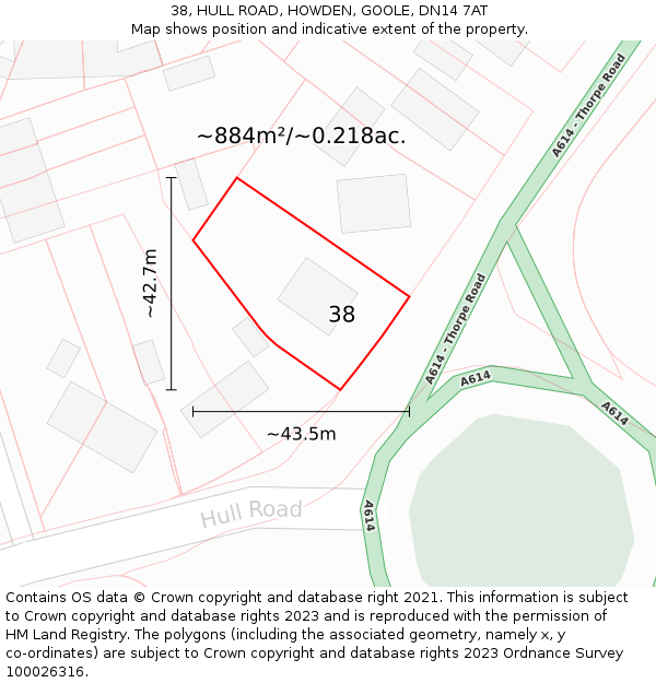 38, HULL ROAD, HOWDEN, GOOLE, DN14 7AT: Plot and title map