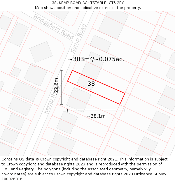 38, KEMP ROAD, WHITSTABLE, CT5 2PY: Plot and title map