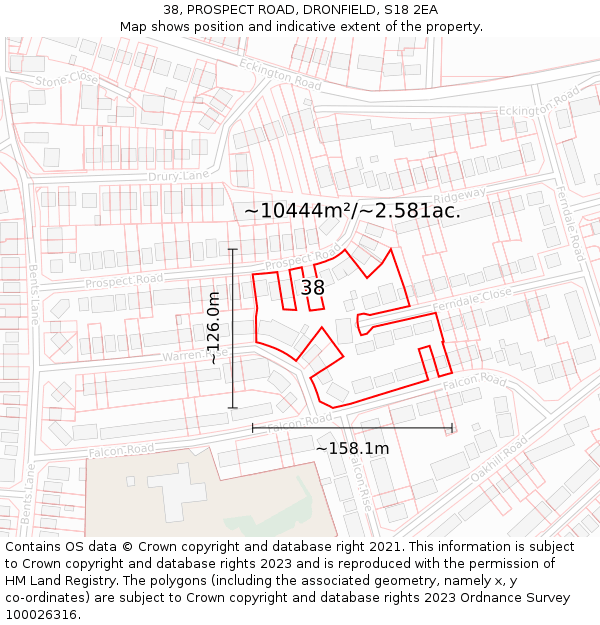 38, PROSPECT ROAD, DRONFIELD, S18 2EA: Plot and title map