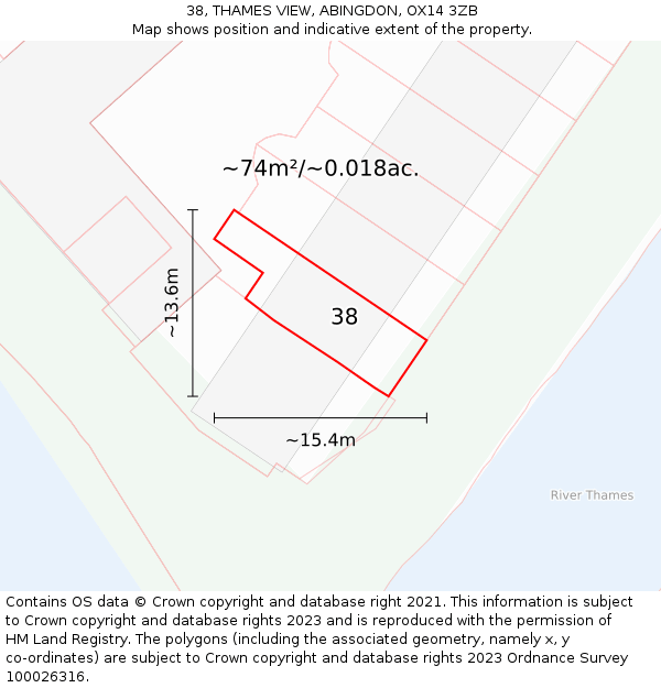 38, THAMES VIEW, ABINGDON, OX14 3ZB: Plot and title map