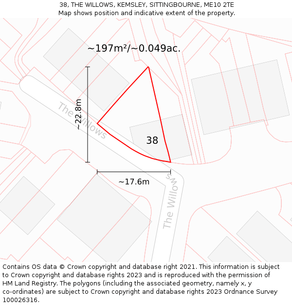 38, THE WILLOWS, KEMSLEY, SITTINGBOURNE, ME10 2TE: Plot and title map